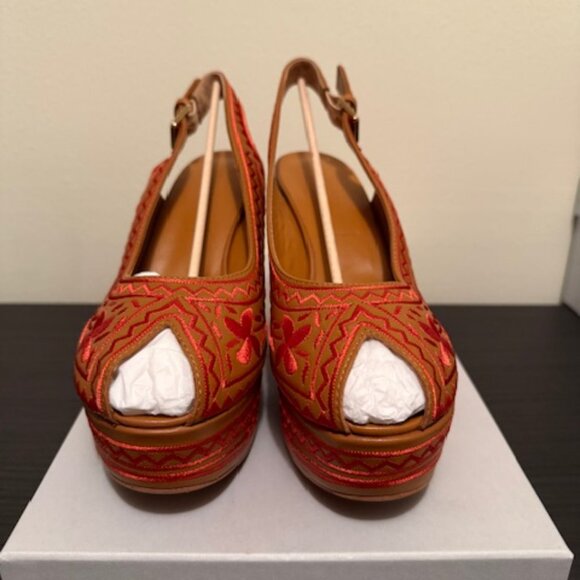 Robert Clergerie Embroidered Dylan Platform, Brown/Tan/Orange- Sz 39 EU/8.5US - Picture 3 of 6